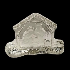 VTG LE Smith Heavy Glass Frosted & Ice Like Nativity Manger Scene Candle Holder