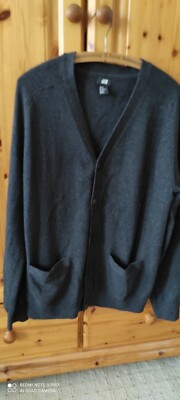 H&M Herren Strickjacke Gr XL wie L grau 80% Wolle 20% Polyamid