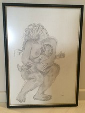 Tableau à la Pastel représentant "Mère et enfant" de HANS ERNI