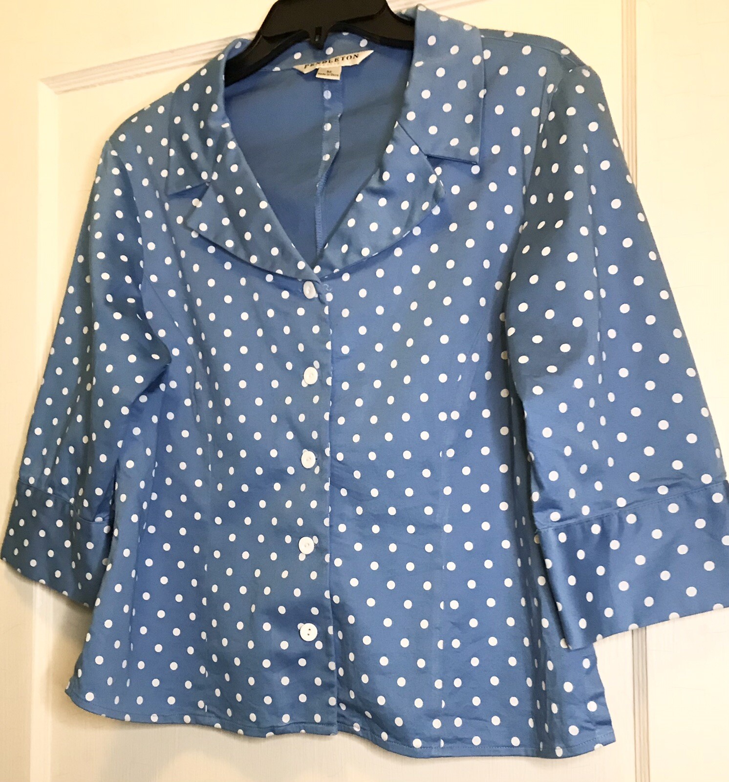 Pendleton Medium-Petite Blue Polka Dot Button 3/4… - image 3