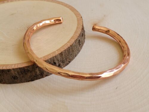 Hammered Solid Pure Copper Cuff - Copper Arthritis Therapy Adjustable Bracelet - Picture 1 of 5