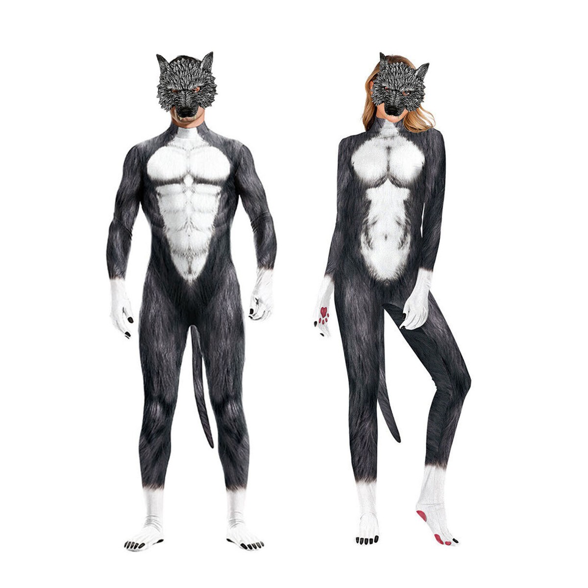 Wolf Muscle Jumpsuit With Wolf Mask and Tails,Werewolf Cosplay