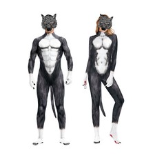 Wolf Muscle Jumpsuit With Wolf Mask and Tails,Werewolf Cosplay Costume Bodysuit