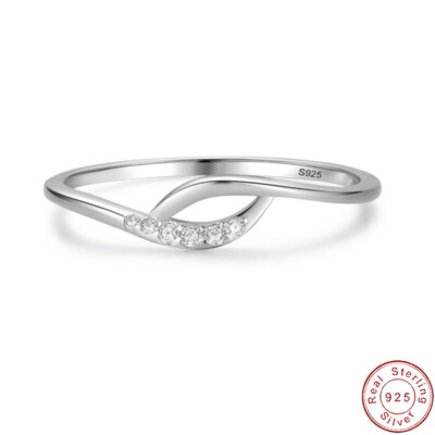 European Sparkling Curved Line AAA CZ S925 Sterling Silver