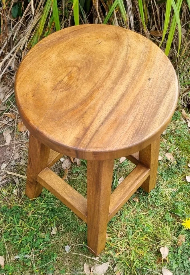 Solid Wood Stool/Lamp Table/Plant Stand/Rustic/Hand Carved/Waxed 50hx27x27cm - Image 4 of 4