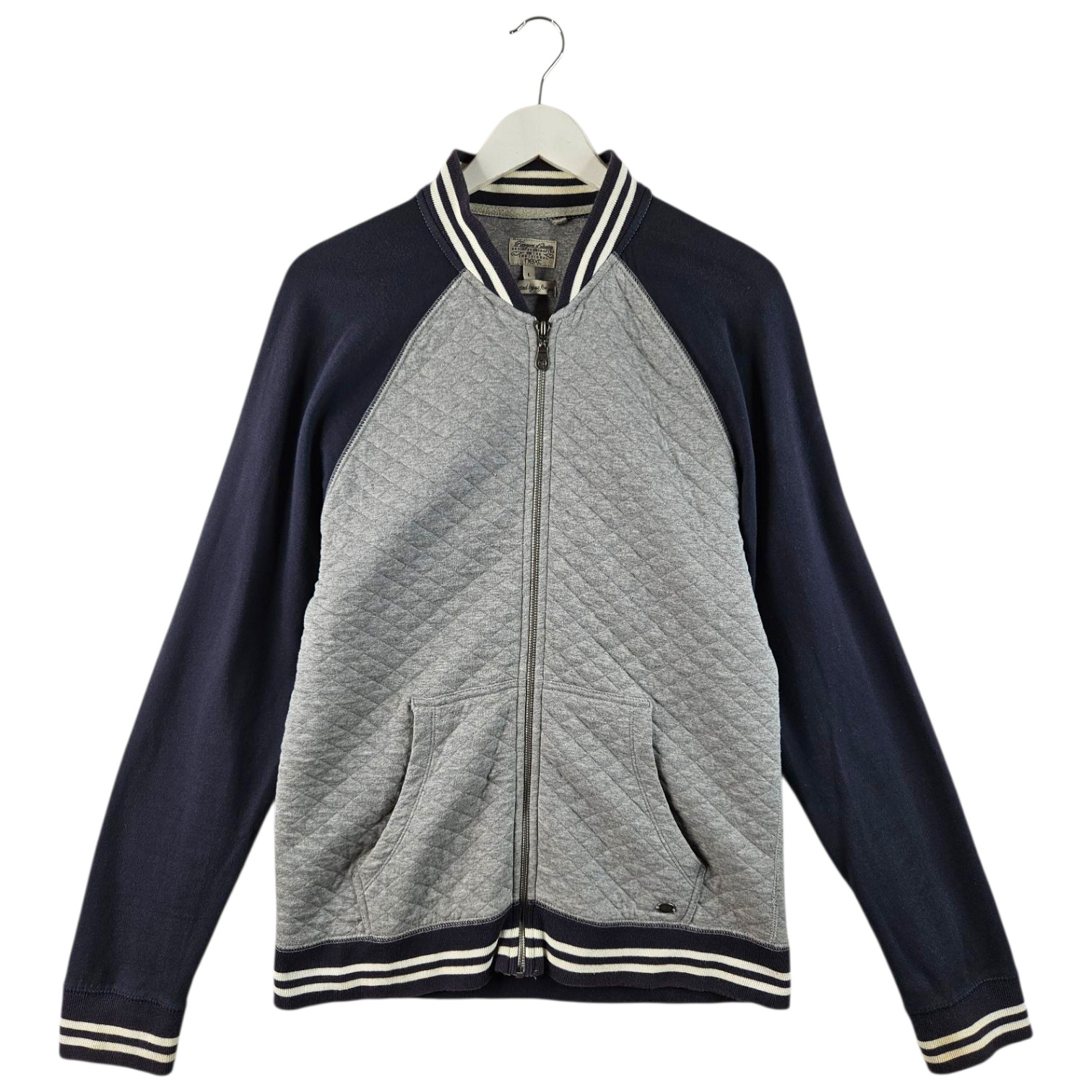 NEXT Mens Grey Navy Blue Full Zip Bomber Varsity Jacket Size Large L