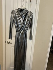ZARA Limited Edition Silver Metallic Maxi dress Slit 