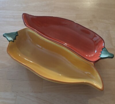 Double Chili Pepper Salsa Guacamole Serving Dip Bowl Ceramic CLAY ART
