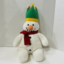 Vintage EDEN Talbots Kids 18 SNOWMAN Green Hat Crown Red Scarf Christmas Plush
