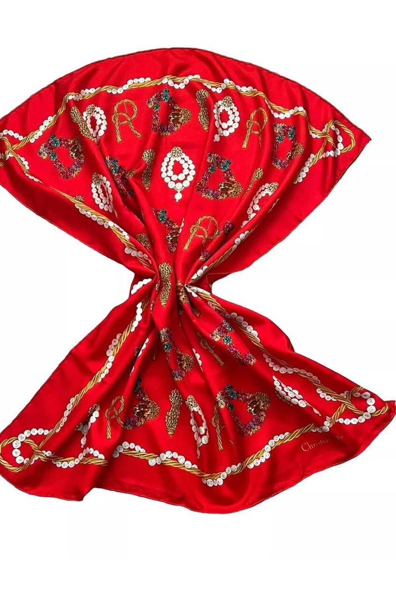 Christian Dior シルクスカーフ 赤色 S5# Christian Dior Silk scarf red 34 inch made in Italy | eBay