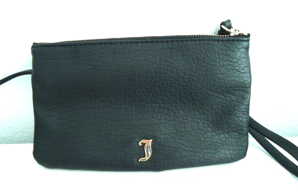 Juicy Couture Cartera Bolso de Mano Negro Imitación Cuero Plisado Muñequera Bolsa Cartera Foto 2 de 4