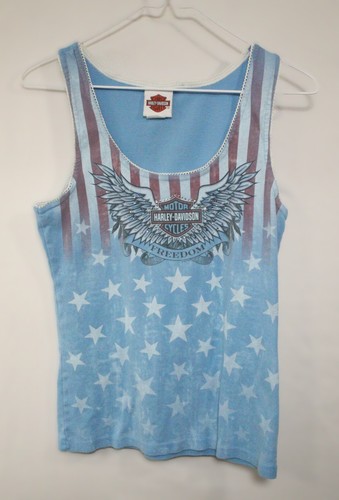 Harley-Davidson Women's L Tank Top Stars Stripes Eagle Wings Rhinestones T0354