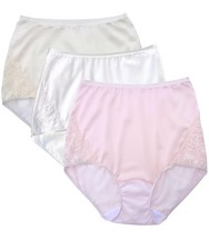 Shadowline Women Nylon Full Brief Panty Lace 3 Pack Ivory White Blush Size 10