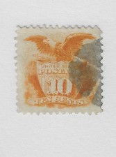 US Scott # 116, 10 cents,yellow, Eagle & Shield,1869, XF, scv. $325