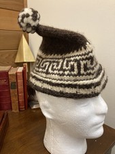 Cowichan Wool Beenie Toque hat handmade two colors Brown White size M-L