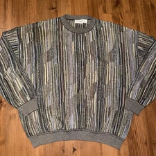 Vtg St Croix Knit Mens Cotton Coogi Style Abstract Sweater Multi-Color XL 90s