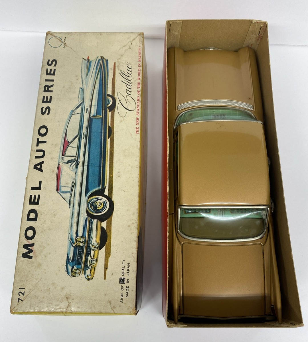 Vintage 1959 Bandai Japan Cadillac Sedan Deville Friction Tin Car