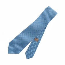 HERMES Silk Tie H Pattern With Box Silk 100 Light Blue