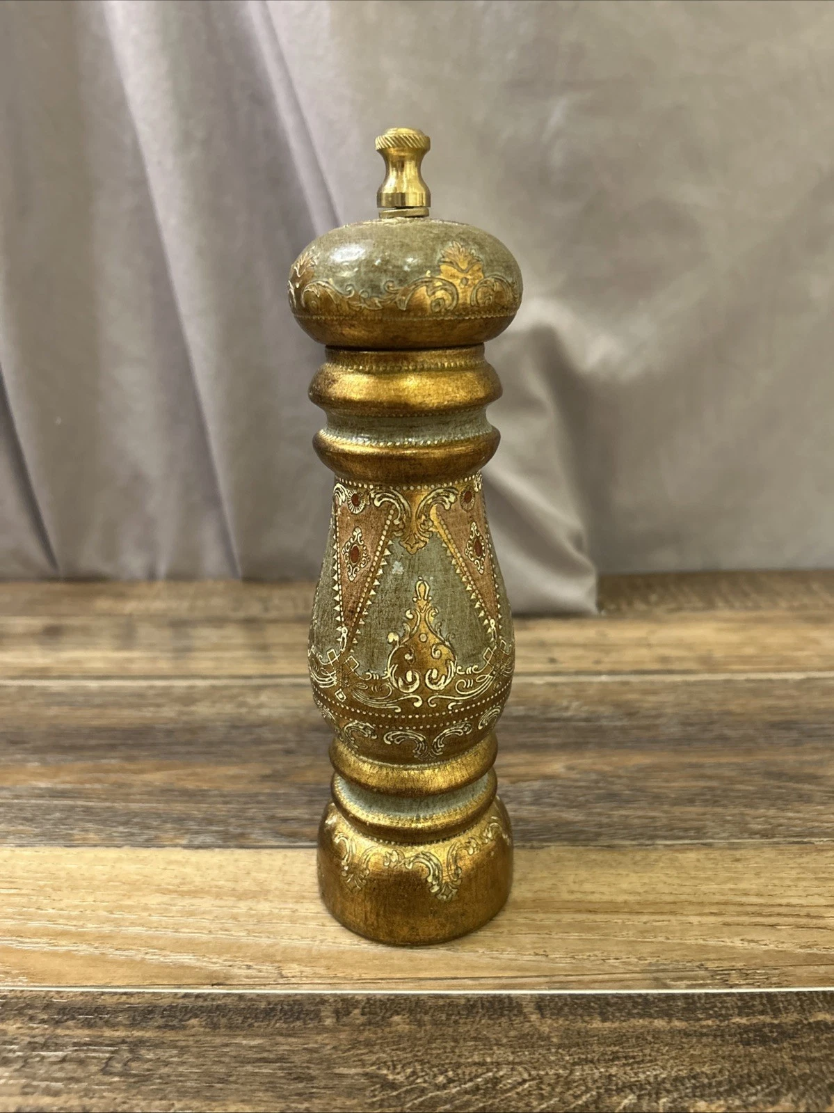 Vintage Italian Chiarugi Florentine 8.5" Pepper Mill Grinder Wooden Handpainted
