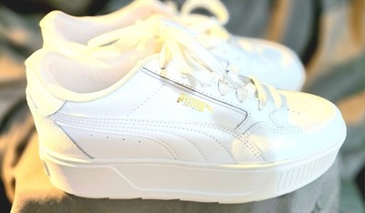 Womens PUMA Karmen Rebelle Platform SNEAKERS Size 8 White and Gold Brand NEW