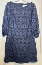 New Eliza J dress 6 Navy illusion lace lined puff sleeve wedding career party