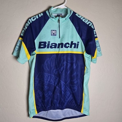 Vintage Bianchi Santini Cycling Jersey XL Celeste Edoardo Bianchi Eagle 90s 