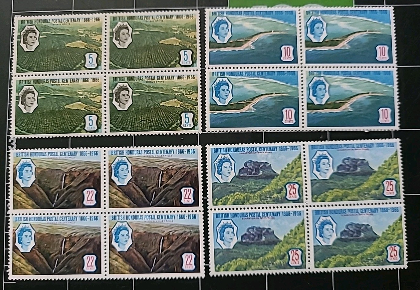 British Honduras SC 200-203 MNH Blocks of 4 1966 Queen Elizabeth II. E25-26