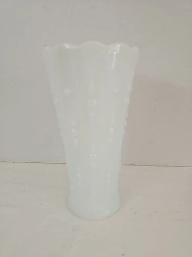 Vintage Anchor Hocking Milk Glass Vase Teardrop, Dots Hobnail Pattern 7.25"T