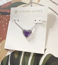 🍟 Kendra Scott Elisa Pendant Silver Necklace Ari Heart Purple Amethyst