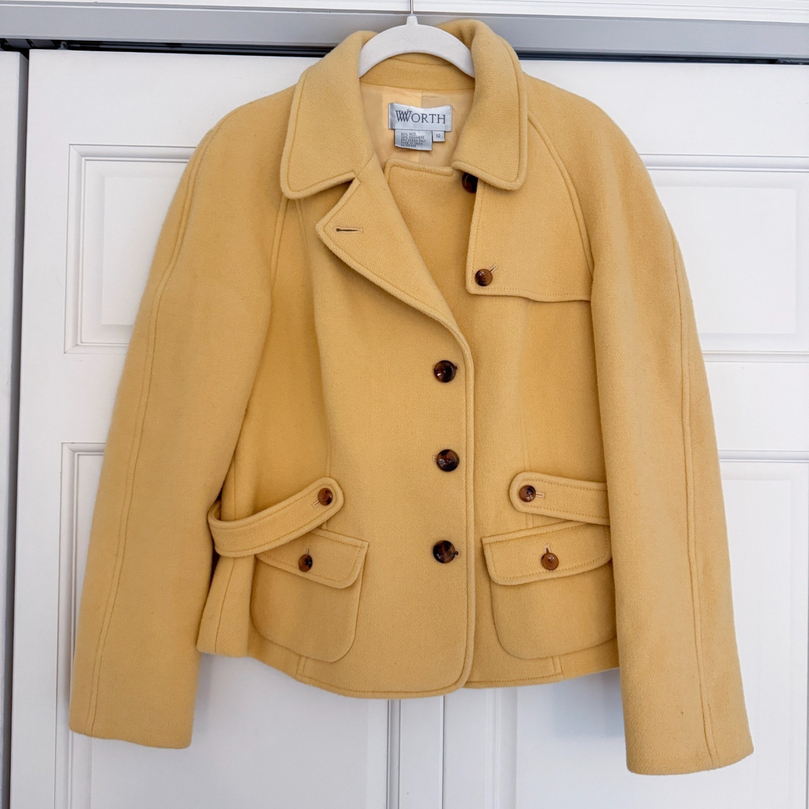 Vintage Y2K Women's Worth Short Coat Single Breasted Wool Cashmere Blend Button