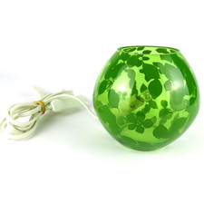 1990s Ikea KNUBBIG Table Lamp Globe Clear Ball Green - Leaf Bird Vintage Glass