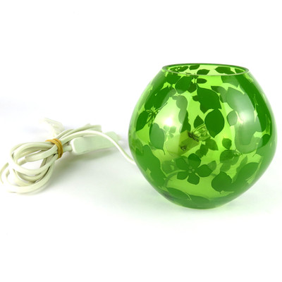 1990s Ikea KNUBBIG Table Lamp Globe Clear Ball Green - Leaf Bird Vintage Glass