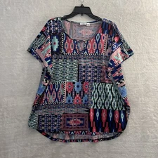 Cato Womans Blouse Top Multicolor XL Geometric Short Sleeve Round Neck Pullover