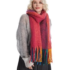 Chunky Oversized Blanket Scarf for Women - Fluffy Thick Warm Winter Rainbow