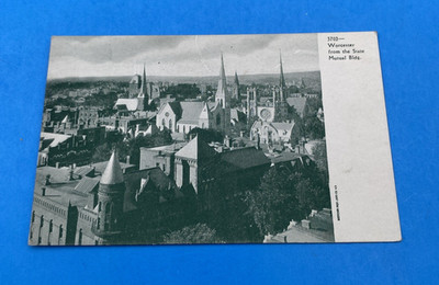 Worcester MA Blue-Tone UDB Postcard State Mutual Bldg Panoramic View #3702 c1905