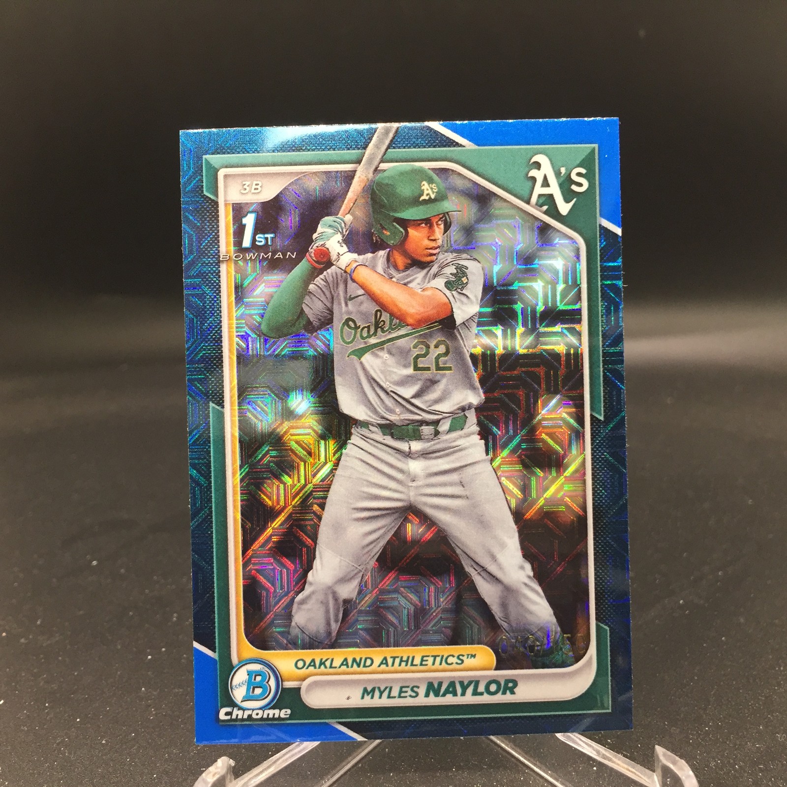 Myles Naylor 2024 Bowman Chrome Mojo Blue Refractors BCP-136 #/150 Athletics 1st