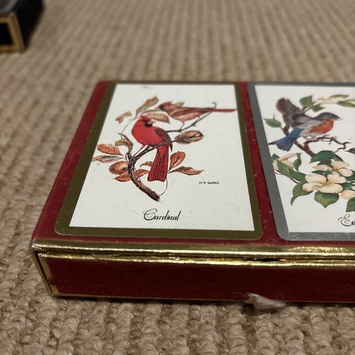 Vintage Duratone Plastic Coated Double Deck Pinochle Cards & Case Birds Nature - Picture 2 of 9