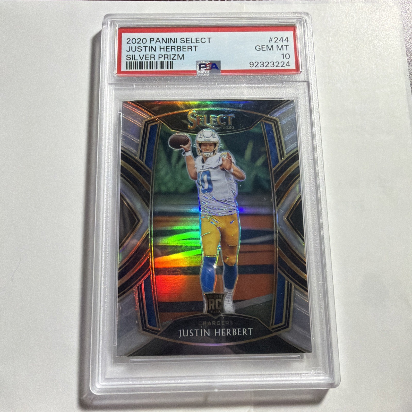 2020 Panini Select Club Level Justin Herbert #244 Silver Prizm (RC) PSA 10