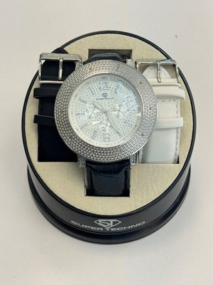Techno Super Techno Mens Diamond M9019 10D .10 CT Watch 3 Bands Included