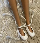 VTG BARBIE doll BALLET SLIPPERS white WITH RIBBON LACES BALLERINA DANCE shoes