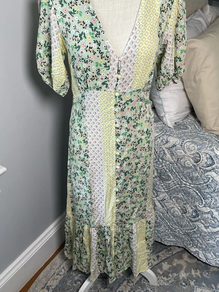 Miss Selfridge Boho Patchwork Floral Midi Dress Women’s US 4 Cottagecore - Image 3 of 4