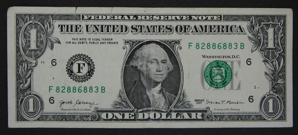 2017 $1 (ONE DOLLAR) - FANCY SERIAL NUMBER - FIVE 8's - Image 2 of 3