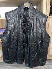 Salvatore Ferragamo Men's Black Leather Vest with Zip Pockets 100 Authentic