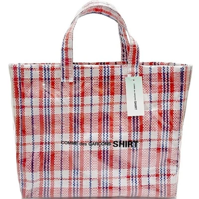 MARKENLOS Rei-Kawakubo-Women-Cdg-Comme-Des-Garcons-Shirt-Pvc-Tote-Bag-Striped-Weaving