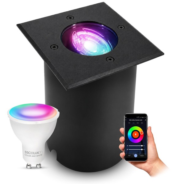 Juavi Schwarze Bodenleuchte Einbau Eckig IP67 Inkl. GU10 Wifi 5W App Dimmbar-image