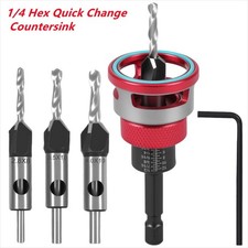4PCS Countersink Drill Bit Set M2 HSS Adjustable Depth Stop Woodworking Pilot