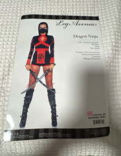 Leg Avenue Hooded Dragon Ninja Costume 3pc w/ Sash  Face Mask Black/Red S/P