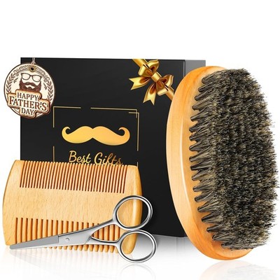 Beard Brush and Comb Set Natural Boar Bristle Grooming Kit for Men Dad Gift