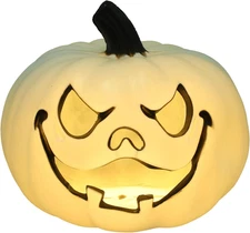 1Pcs Halloween Light up Pumpkin: Plastic Jack O Lantern Pumpkins Decor with Spoo