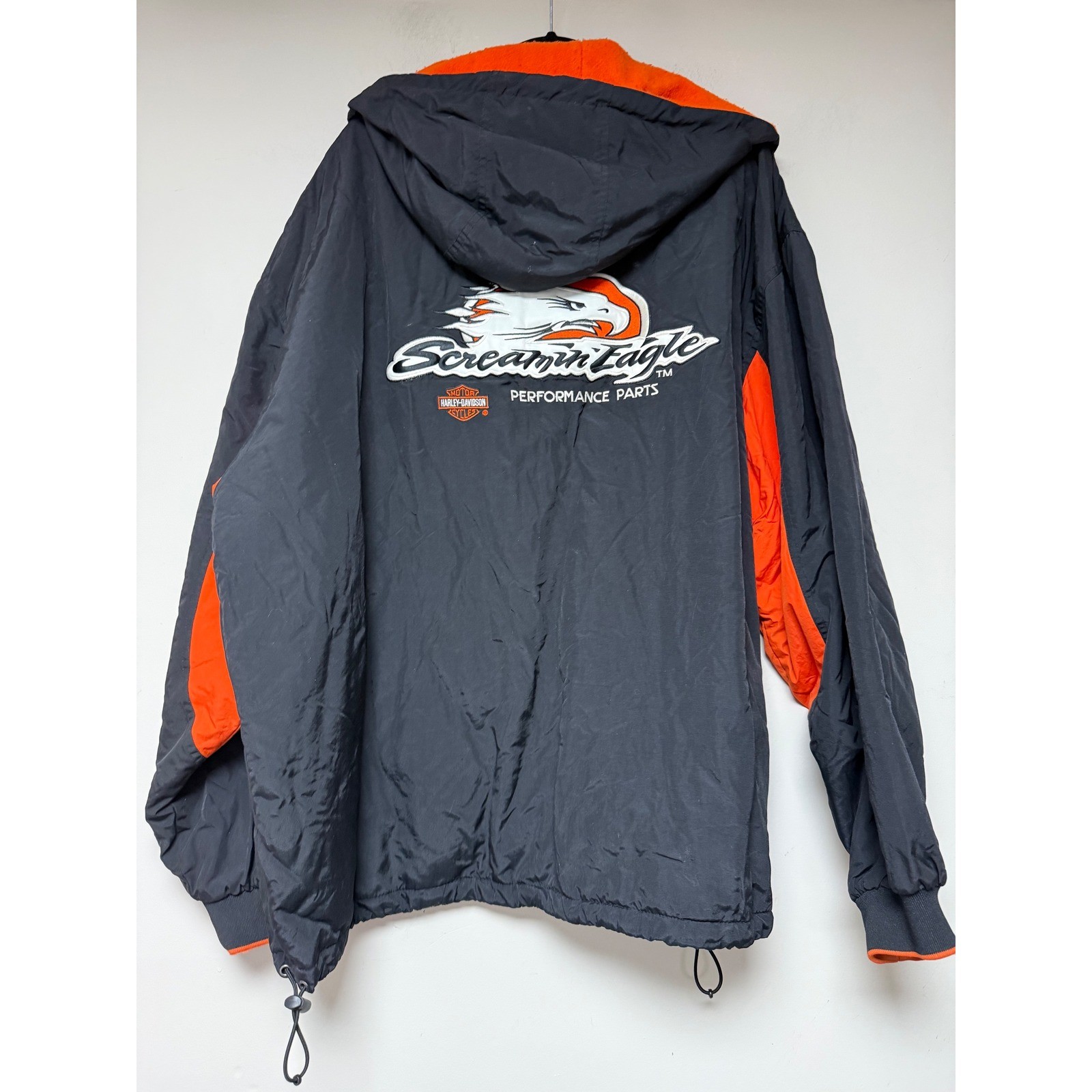 Harley Davidson Screamin Eagle Mens 2XL Black Orange Windbreaker Jacket